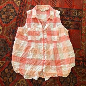 Caffé Marrakesh Linen Blend Plaid Summer Sleeveless Blouse